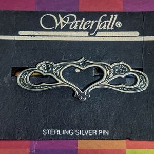 New Vintage Waterfall Jewelers Sterling Silver Heart Pin Brooch